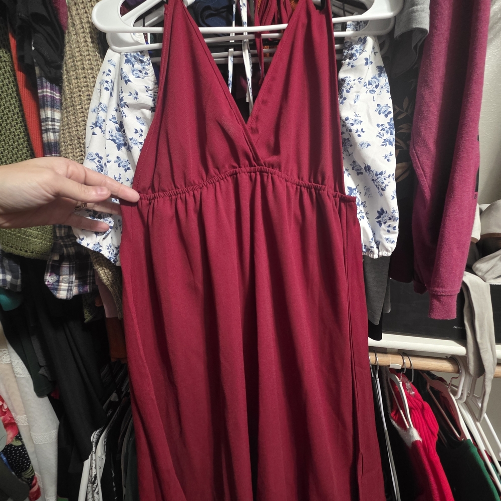 SHEIN Burgundy Backless Dress